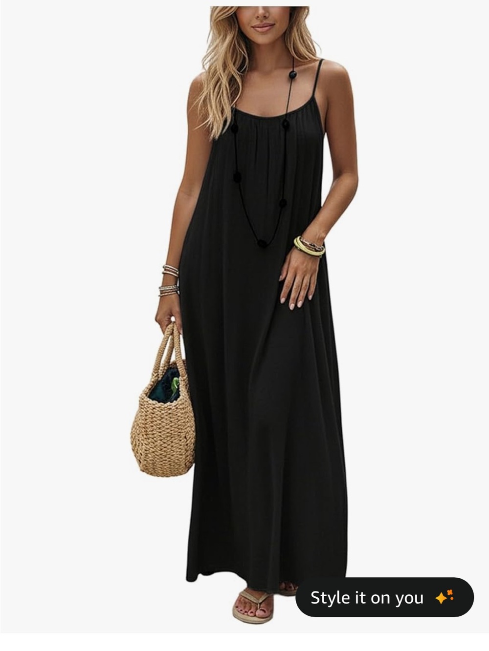 Shenhe Women’s Open Back Spaghetti Strap Beach Maxi Dress - Large Black #0014